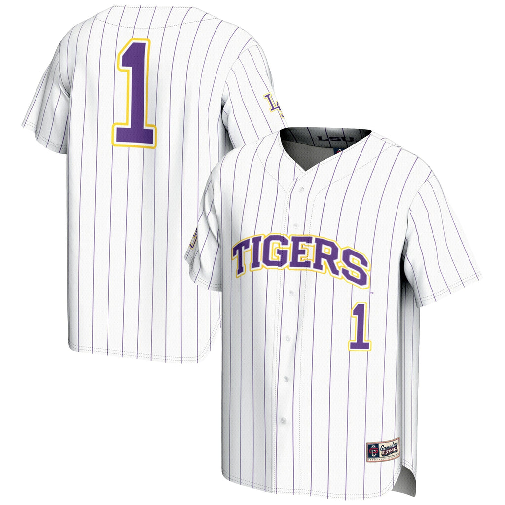 #1 LSU Tigers Lightweight Baseball Jersey - White product image 1, provided for visual reference and product detail review