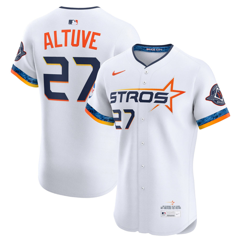 Houston Astros Jose Altuve White 2025 City Connect Elite Player Jersey product image 1, provided for visual reference and
