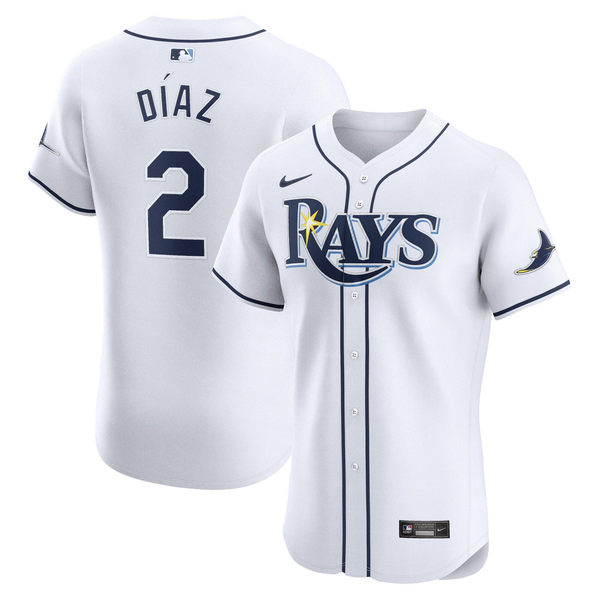 Tampa Bay Rays Yandy Diaz White Home Elite Player Jersey product image 1, provided for visual reference and product detail