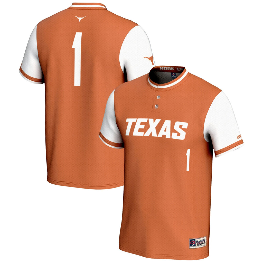 #1 Texas Longhorns Lightweight Softball Jersey - Burnt Orange product image 1, provided for visual reference and product