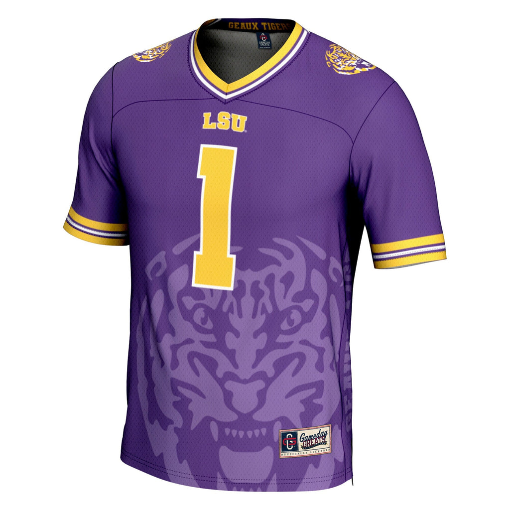 #1 LSU Tigers Icon Print Football Fashion Jersey - Purple product image 3, provided for visual reference and product detail