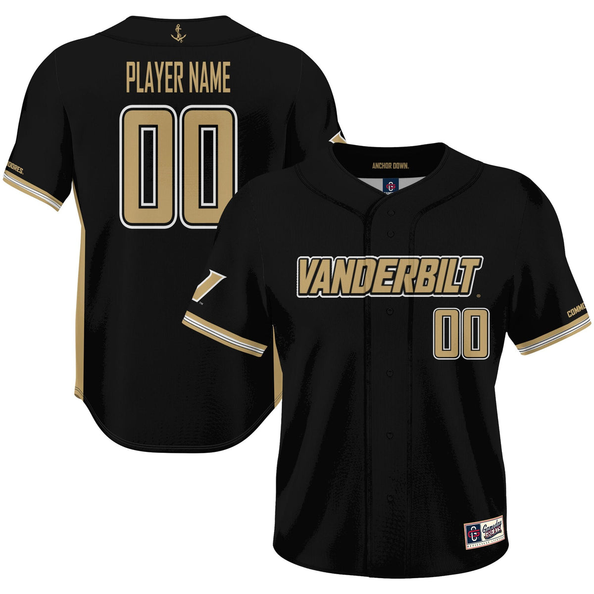 Vanderbilt Commodores NIL Pick-A-Player Lightweight Baseball Jersey - Black product image 2, provided for visual reference