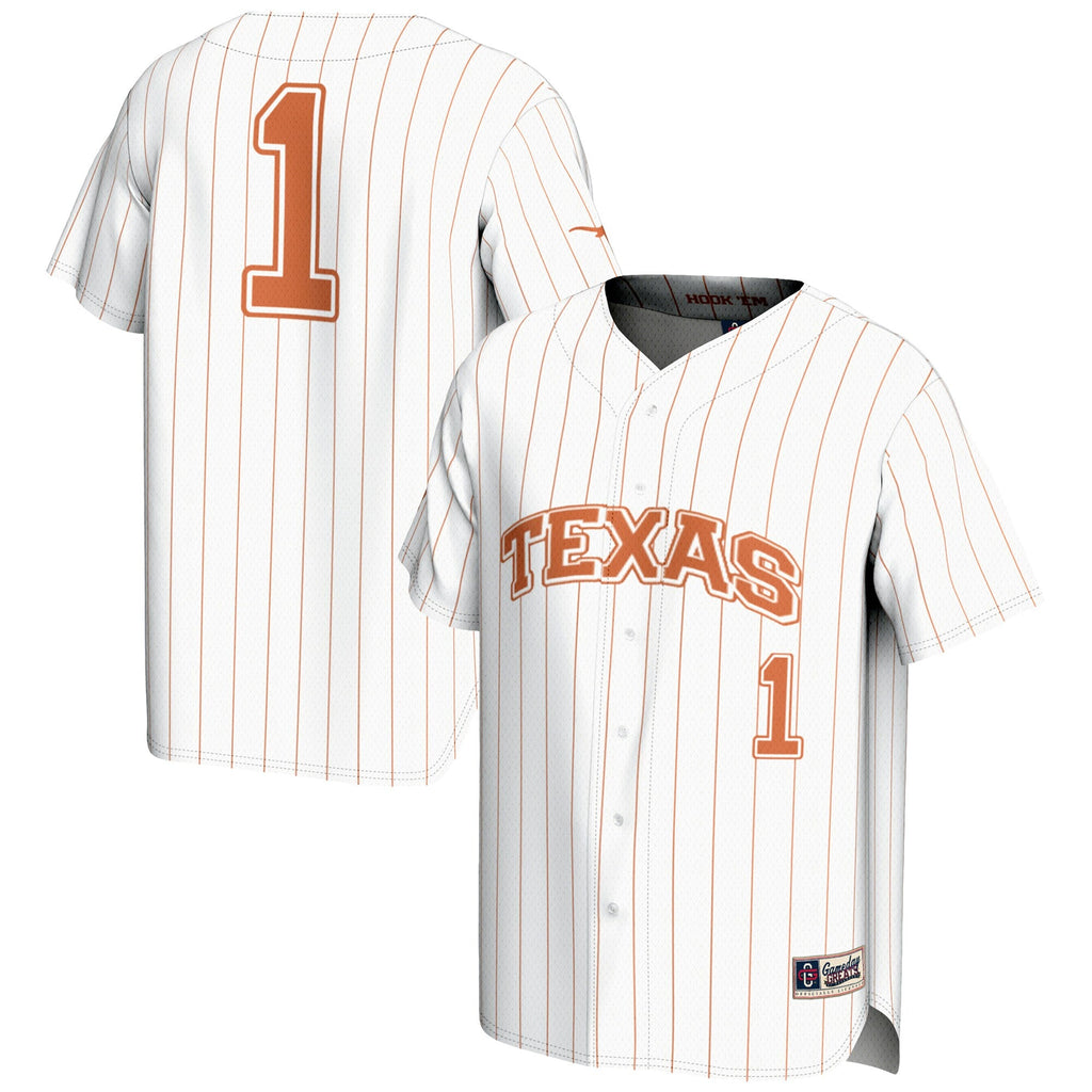 #1 Texas Longhorns Lightweight Baseball Jersey - White product image 1, provided for visual reference and product detail