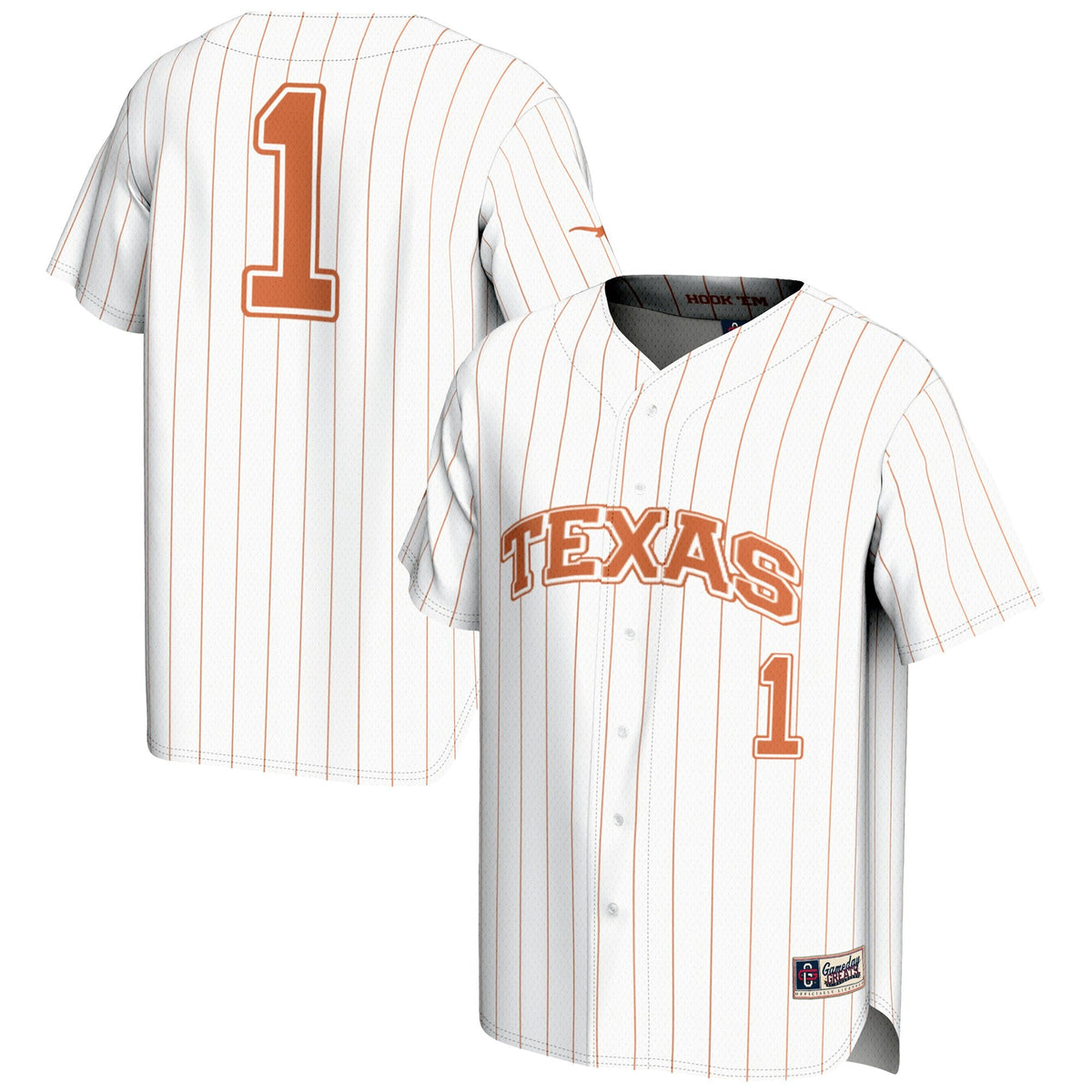 #1 Texas Longhorns Lightweight Baseball Jersey - White product image 1, provided for visual reference and product detail