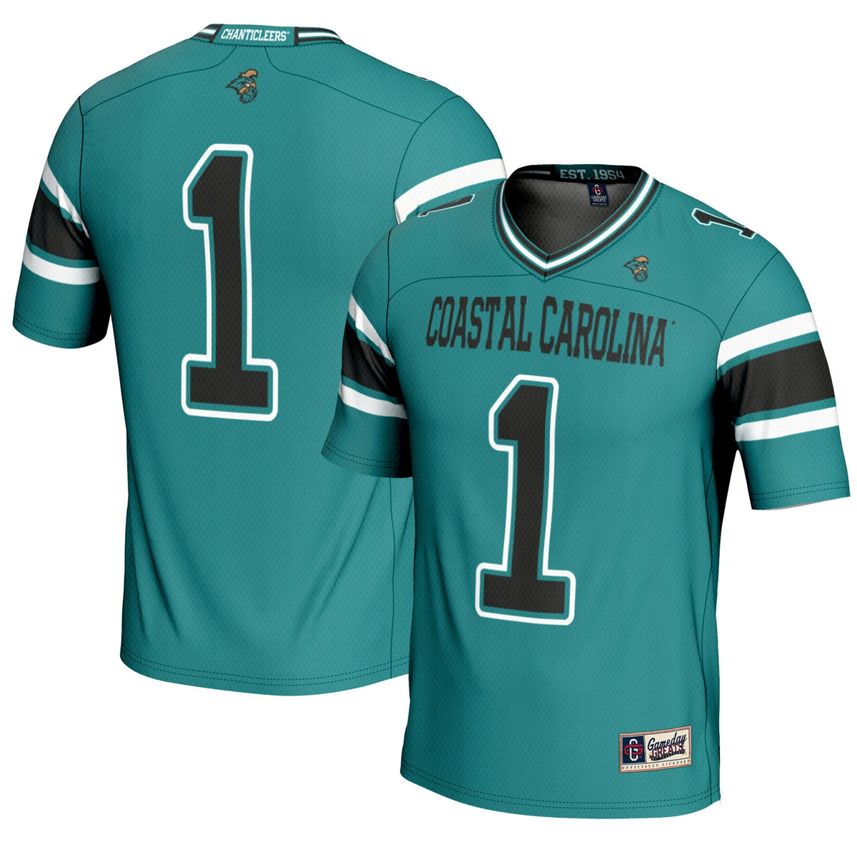 #1 Coastal Carolina Chanticleers Endzone Football Jersey - Teal product image 1, provided for visual reference and product