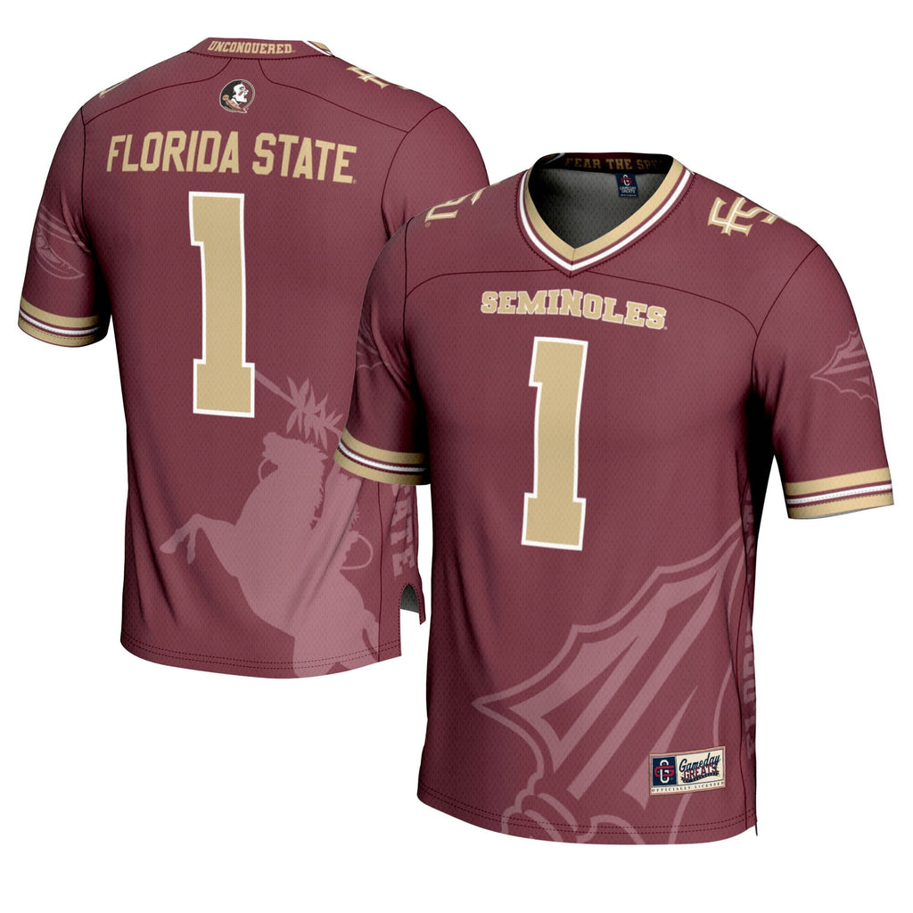 #1 Florida State Seminoles Icon Print Football Fashion Jersey - Garnet product image 2, provided for visual reference and