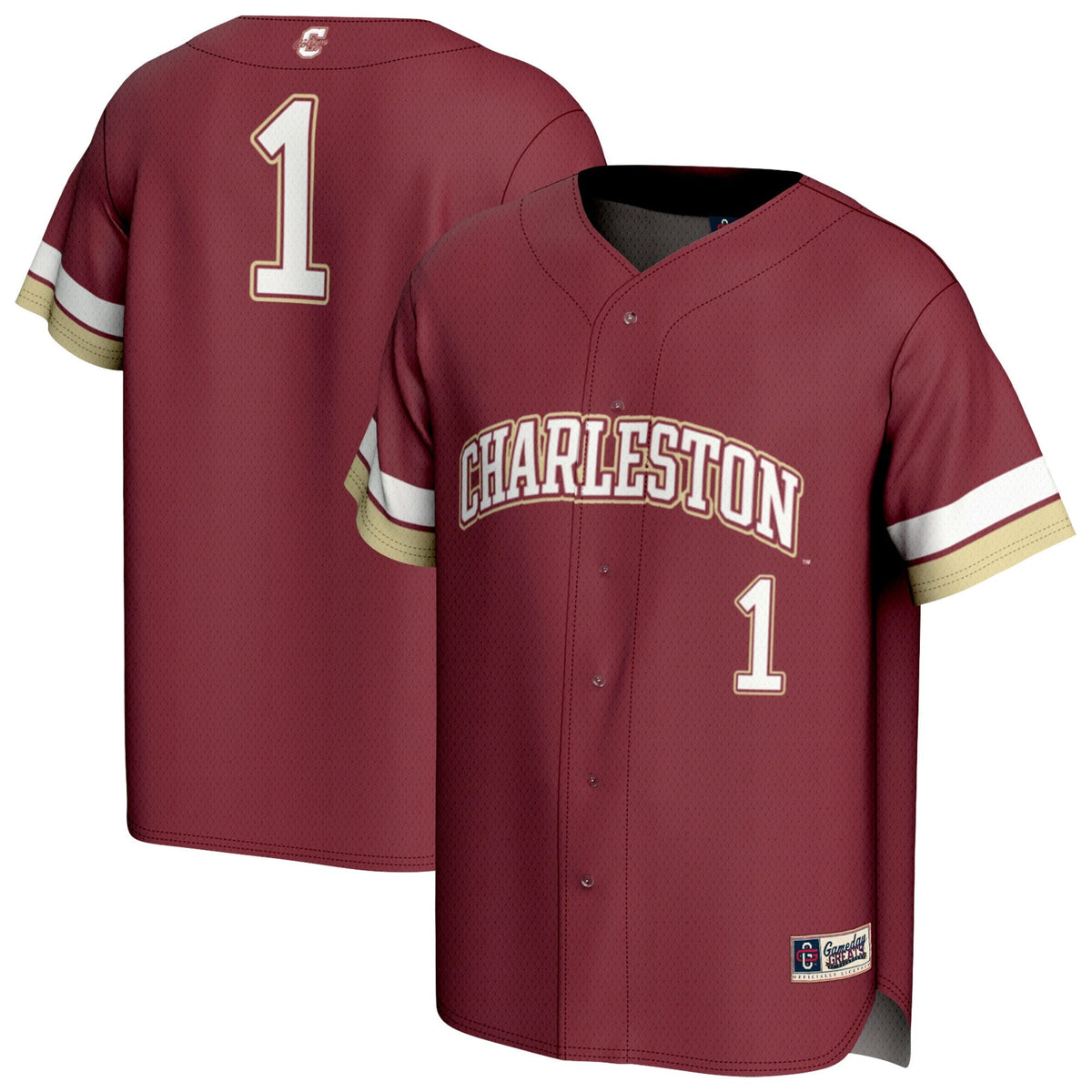 #1 Charleston Cougars Lightweight Collegiate Baseball Fashion Jersey - Maroon product image 1, provided for visual reference