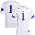 #1 Washington Huskies Premier Football Jersey - White product image 1, provided for visual reference and product detail