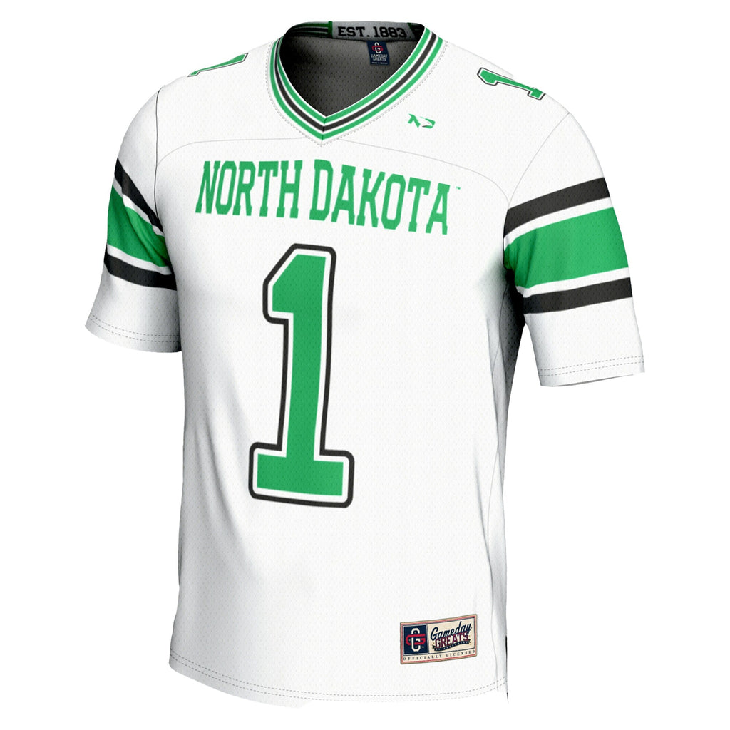 #1 North Dakota Endzone Football Jersey - White product image 3, provided for visual reference and product detail review