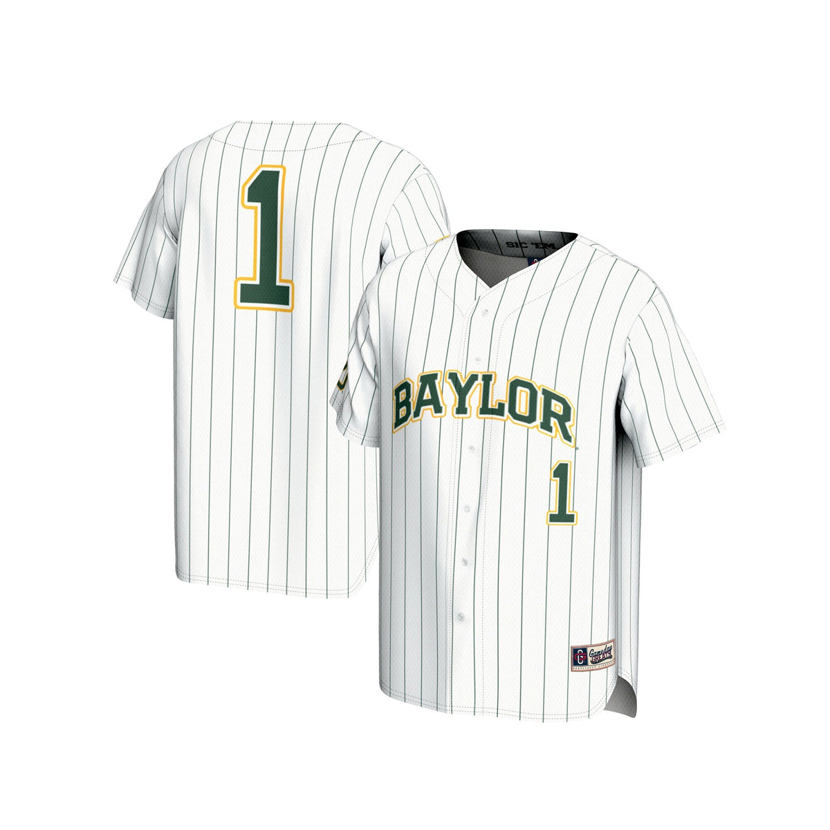 #1 Baylor Bears Lightweight Baseball Fashion Jersey - White product image 2, provided for visual reference and product
