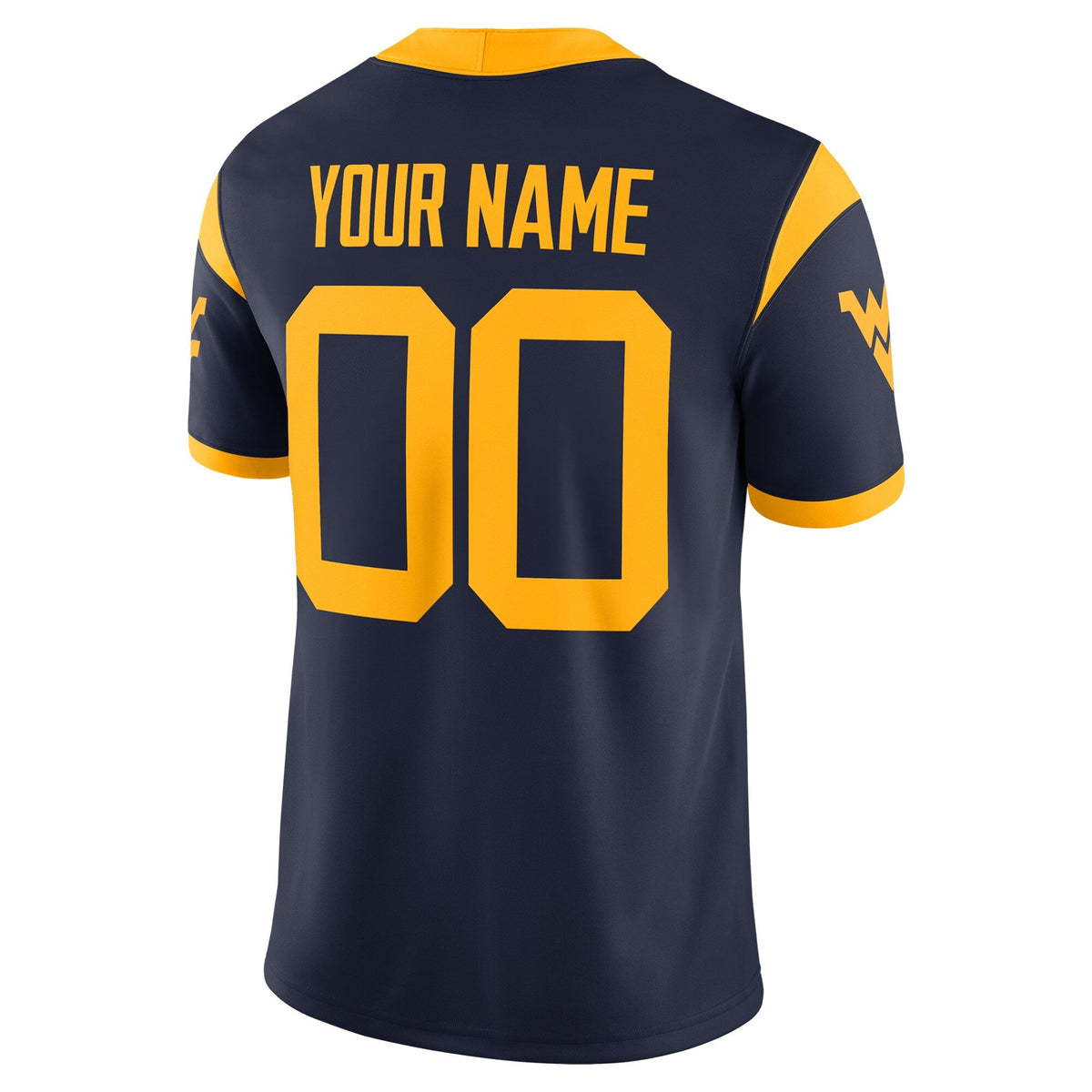 West Virginia Mountaineers Custom Football Game Jersey - Navy product image 4, provided for visual reference and product