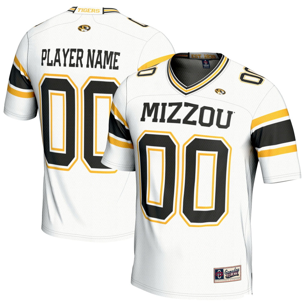 Missouri Tigers NIL Pick-A-Player Football Jersey - White product image 1, provided for visual reference and product detail