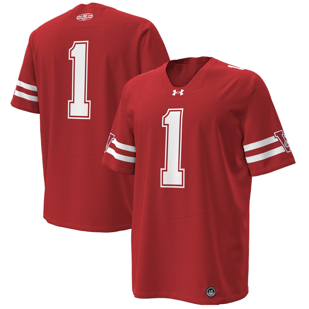 #1 Wisconsin Badgers 1980 Throwback Home Replica Game Jersey - Red product image 2, provided for visual reference and