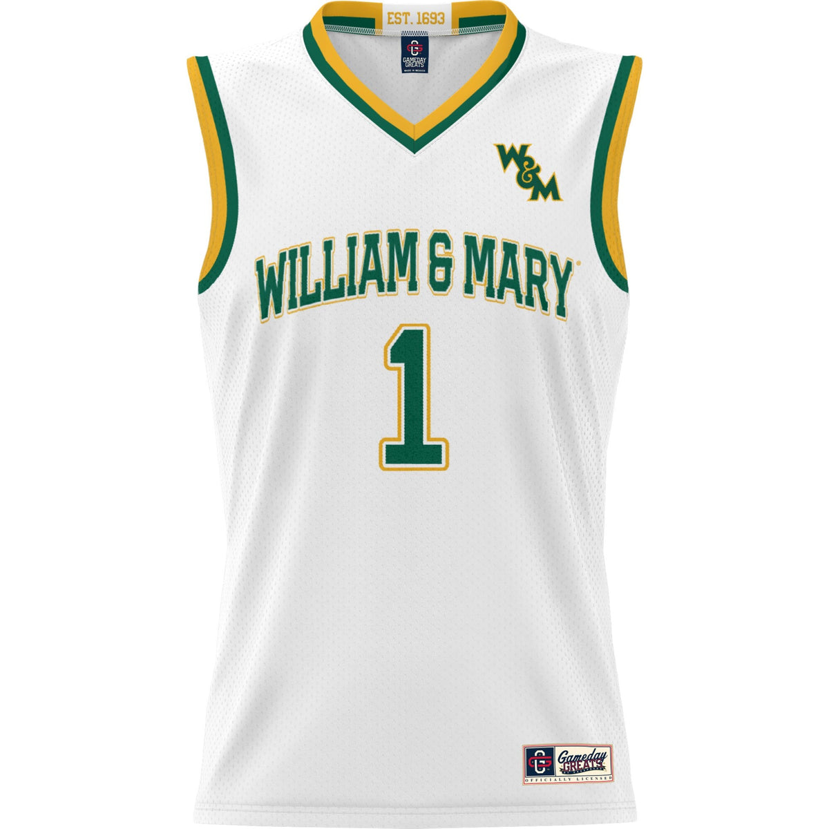 #1 William & Mary Tribe Lightweight Basketball Jersey - White product image 3, provided for visual reference and product