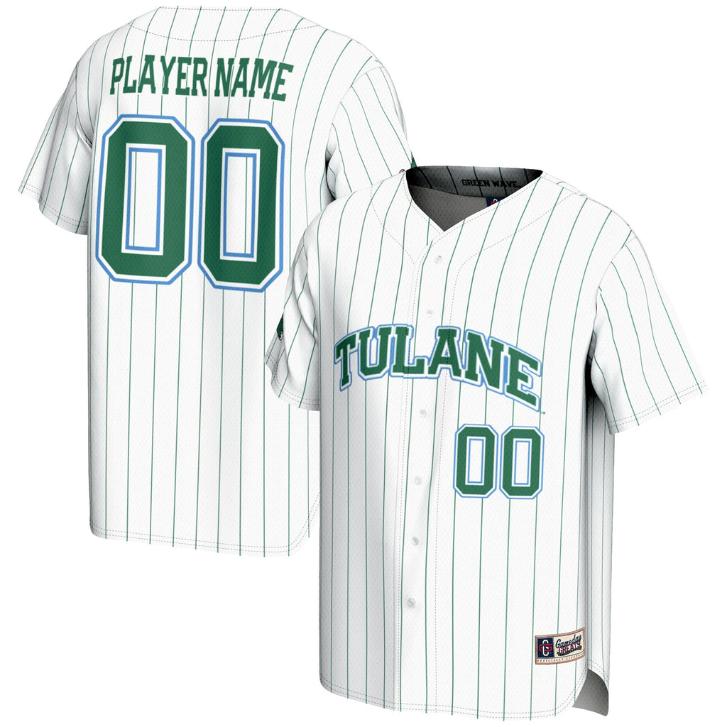 Tulane Green Wave NIL Pick-A-Player Lightweight Baseball Jersey - White product image 1, provided for visual reference and