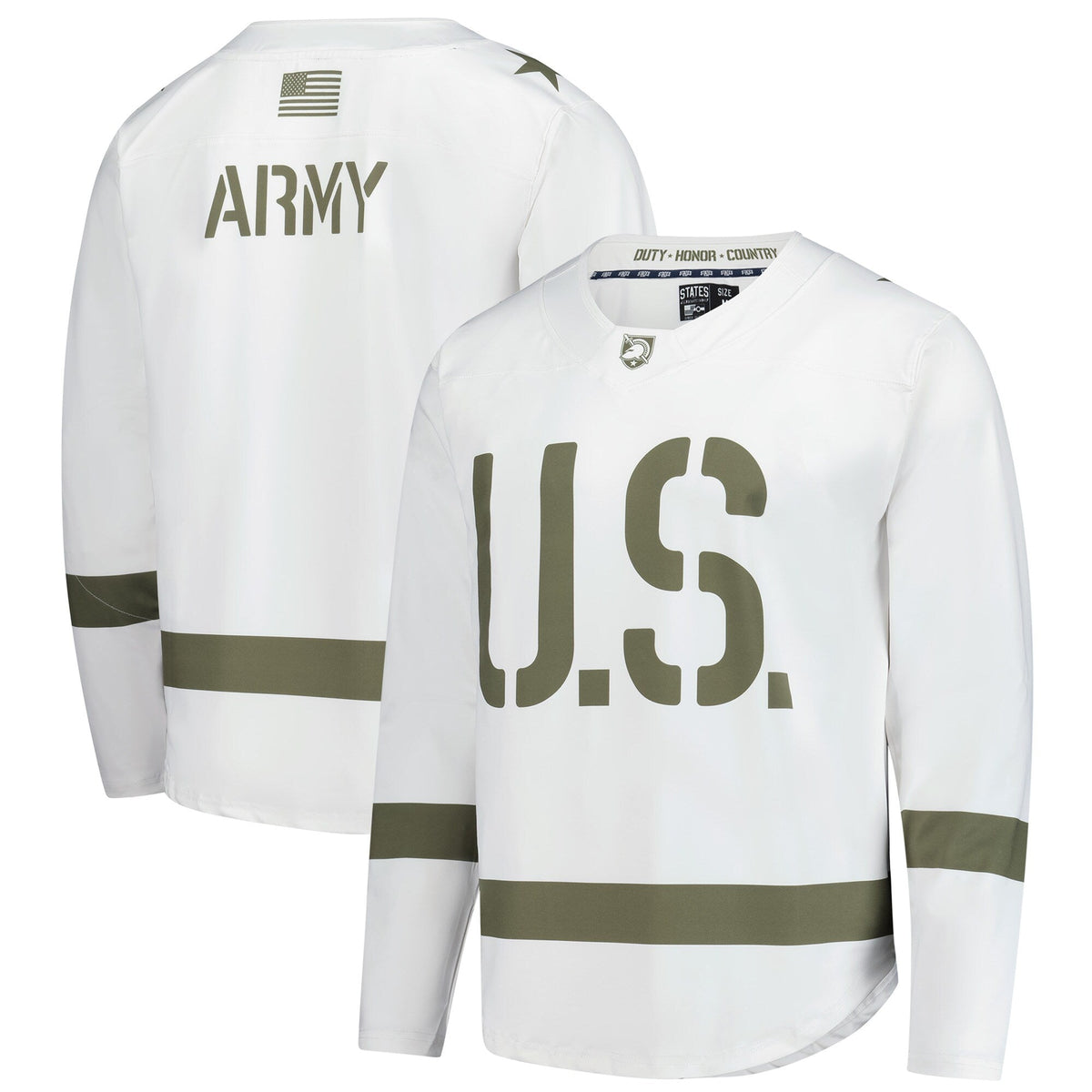 White/Olive Army Black Knights Replica Hockey Jersey product image 2, provided for visual reference and product detail review