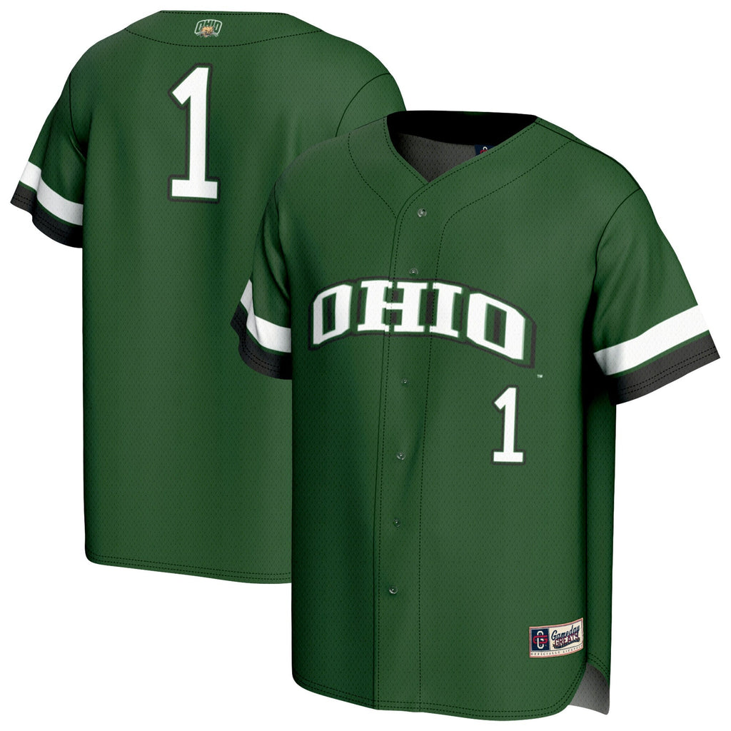 #1 Ohio Bobcats Lightweight Collegiate Baseball Fashion Jersey - Green product image 1, provided for visual reference and