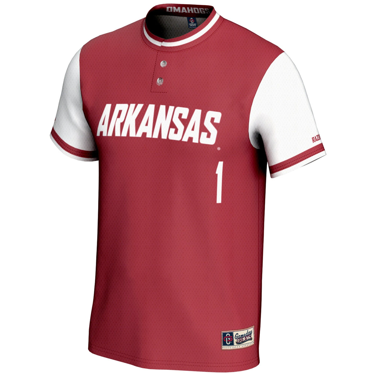 #1 Arkansas Razorbacks Lightweight Softball Jersey - Cardinal product image 3, provided for visual reference and product