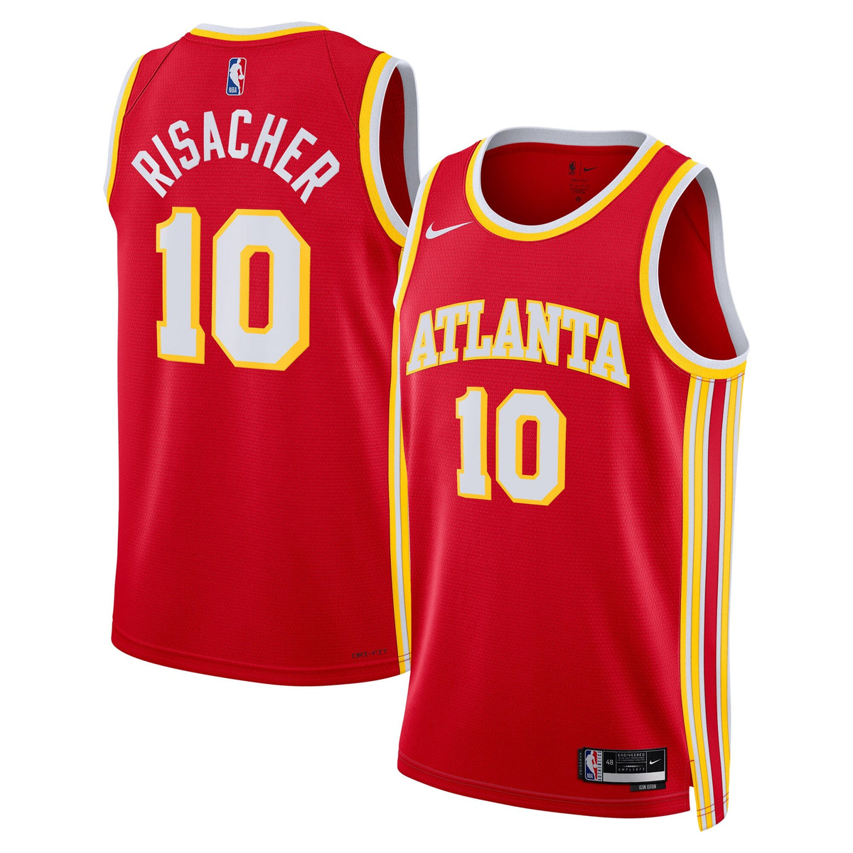Atlanta Hawks Icon Swingman Jersey - Red - Zaccharie Risacher product image 2, provided for visual reference and product