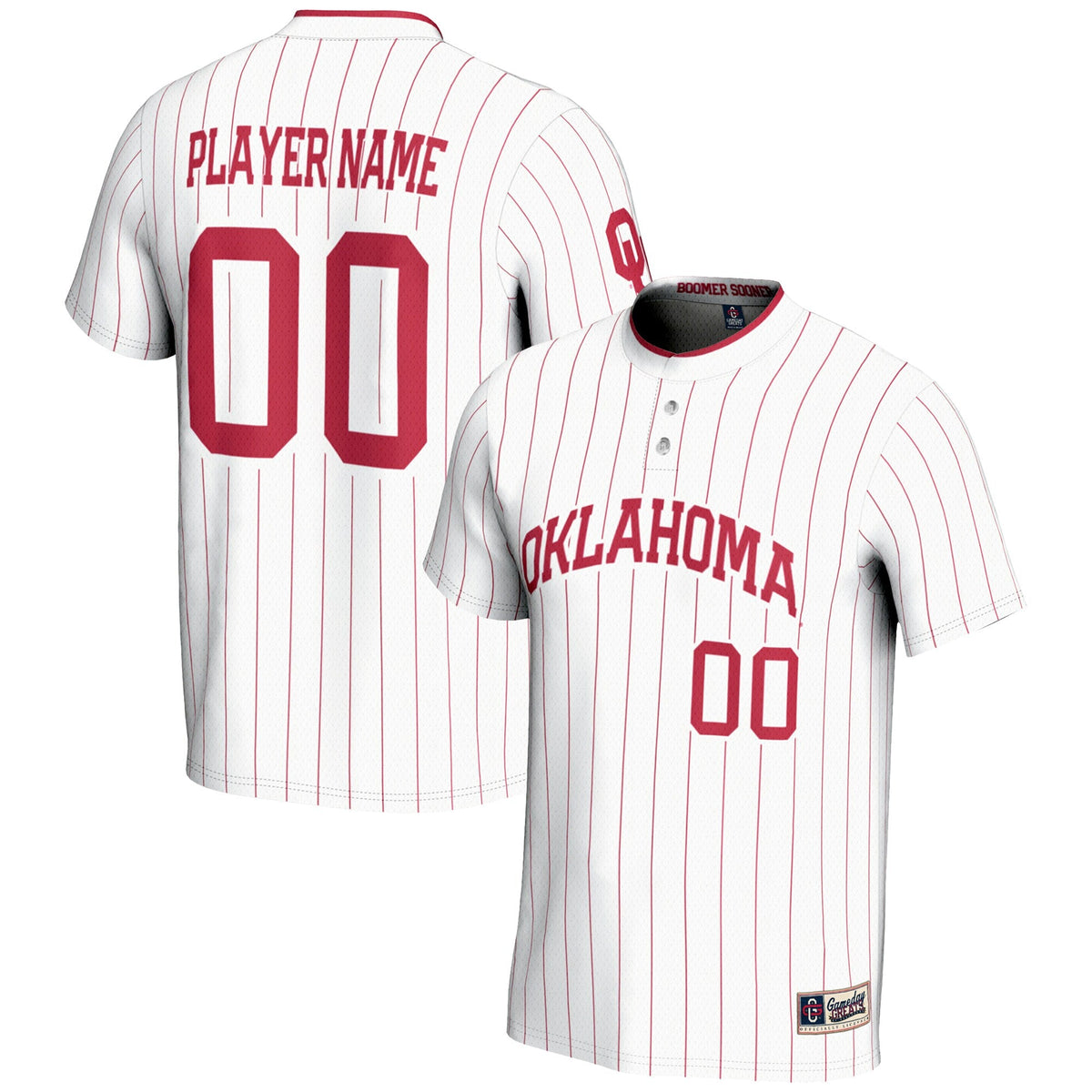 Oklahoma Sooners NIL Pick-A-Player Lightweight Softball Jersey - White product image 2, provided for visual reference and