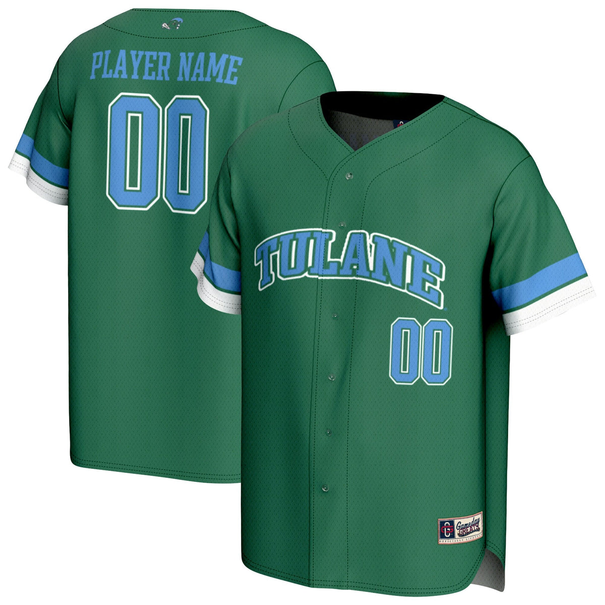 Tulane Green Wave NIL Pick-A-Player Lightweight Baseball Jersey - Green product image 2, provided for visual reference and