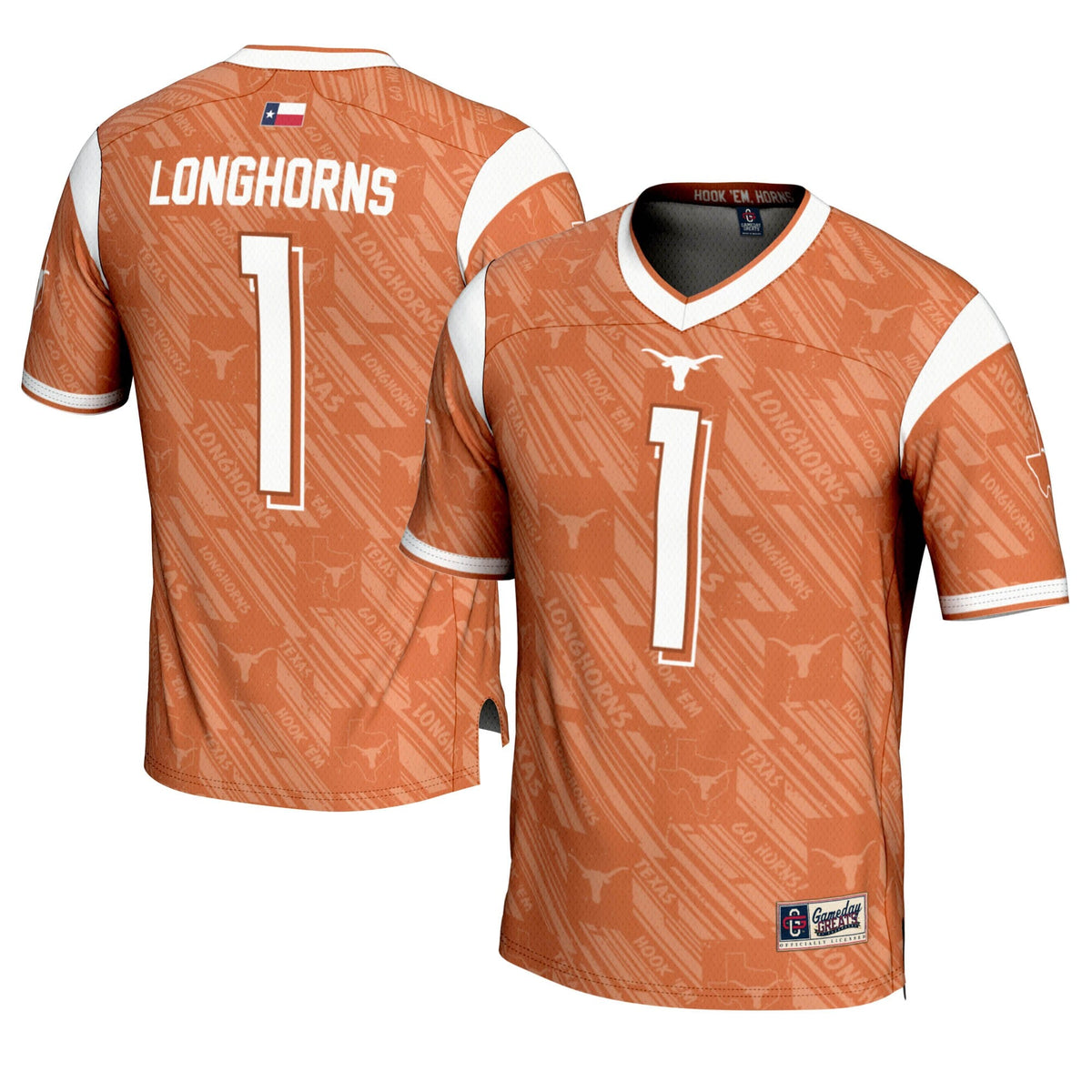 #1 Texas Longhorns Highlight Print Football Fashion Jersey - Texas Orange product image 1, provided for visual reference and
