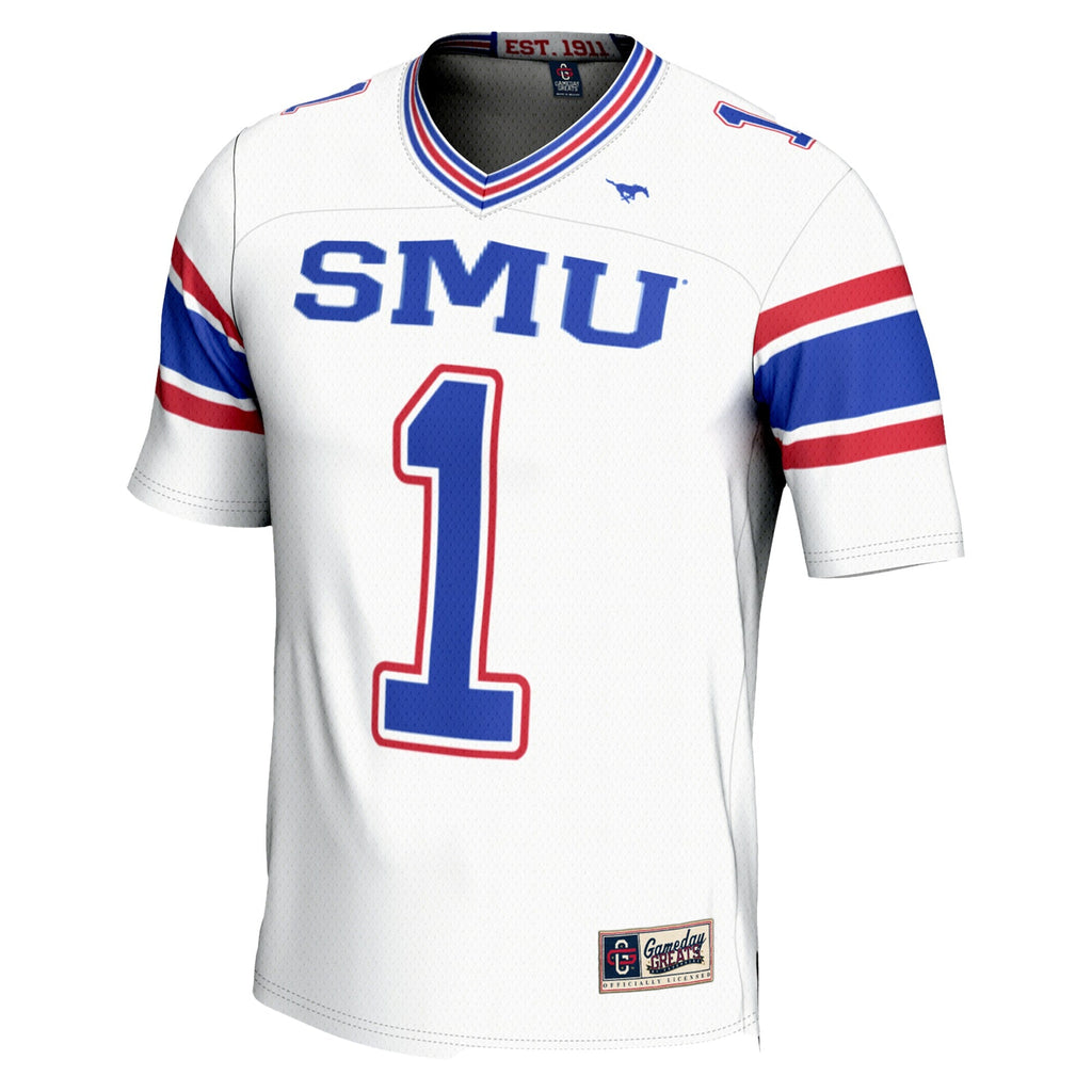#1 SMU Mustangs Endzone Football Jersey - White product image 3, provided for visual reference and product detail review