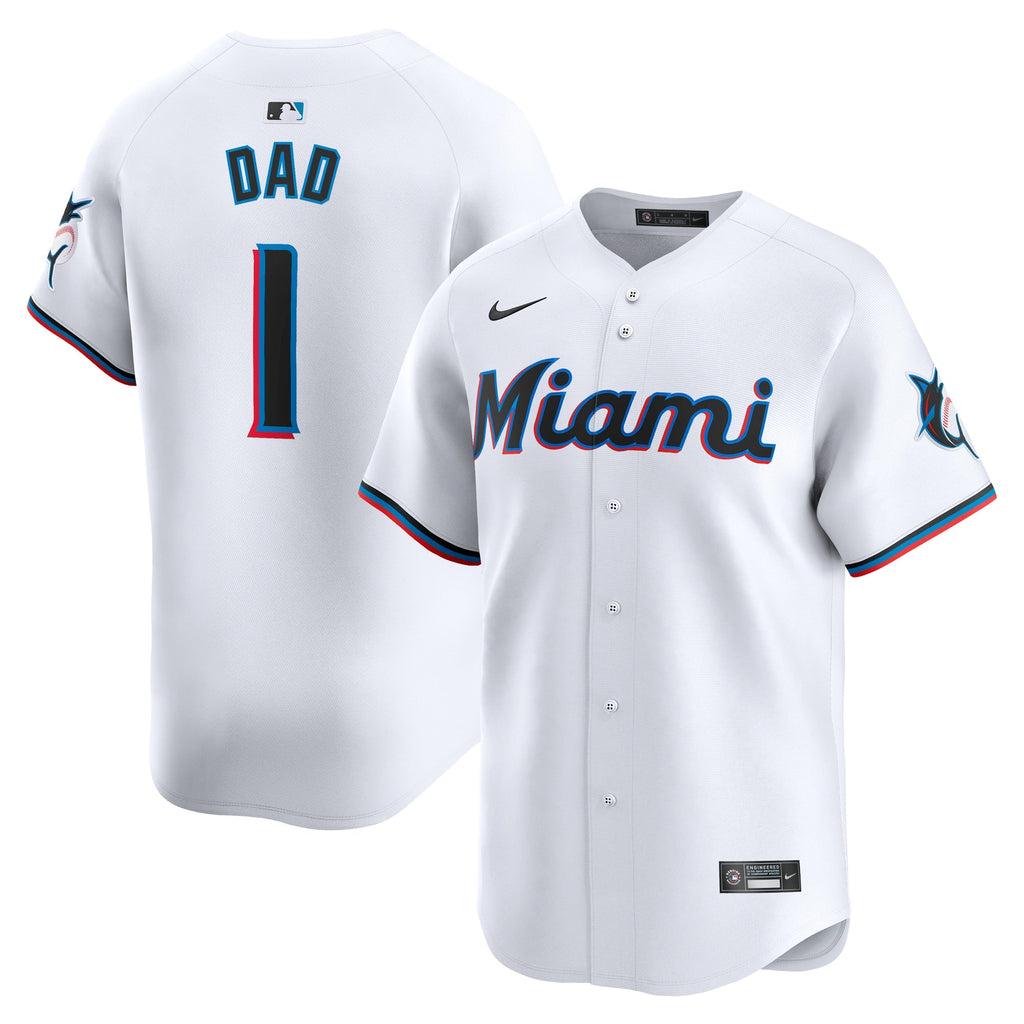 Miami Marlins White #1 Dad Home Limited Jersey product image 2, provided for visual reference and product detail review