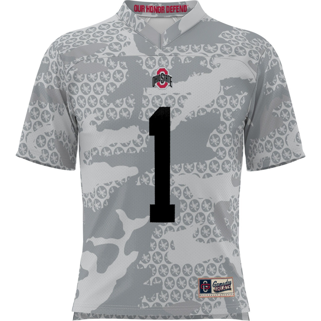 #1 Ohio State Buckeyes Camo Football Jersey - Gray product image 3, provided for visual reference and product detail review