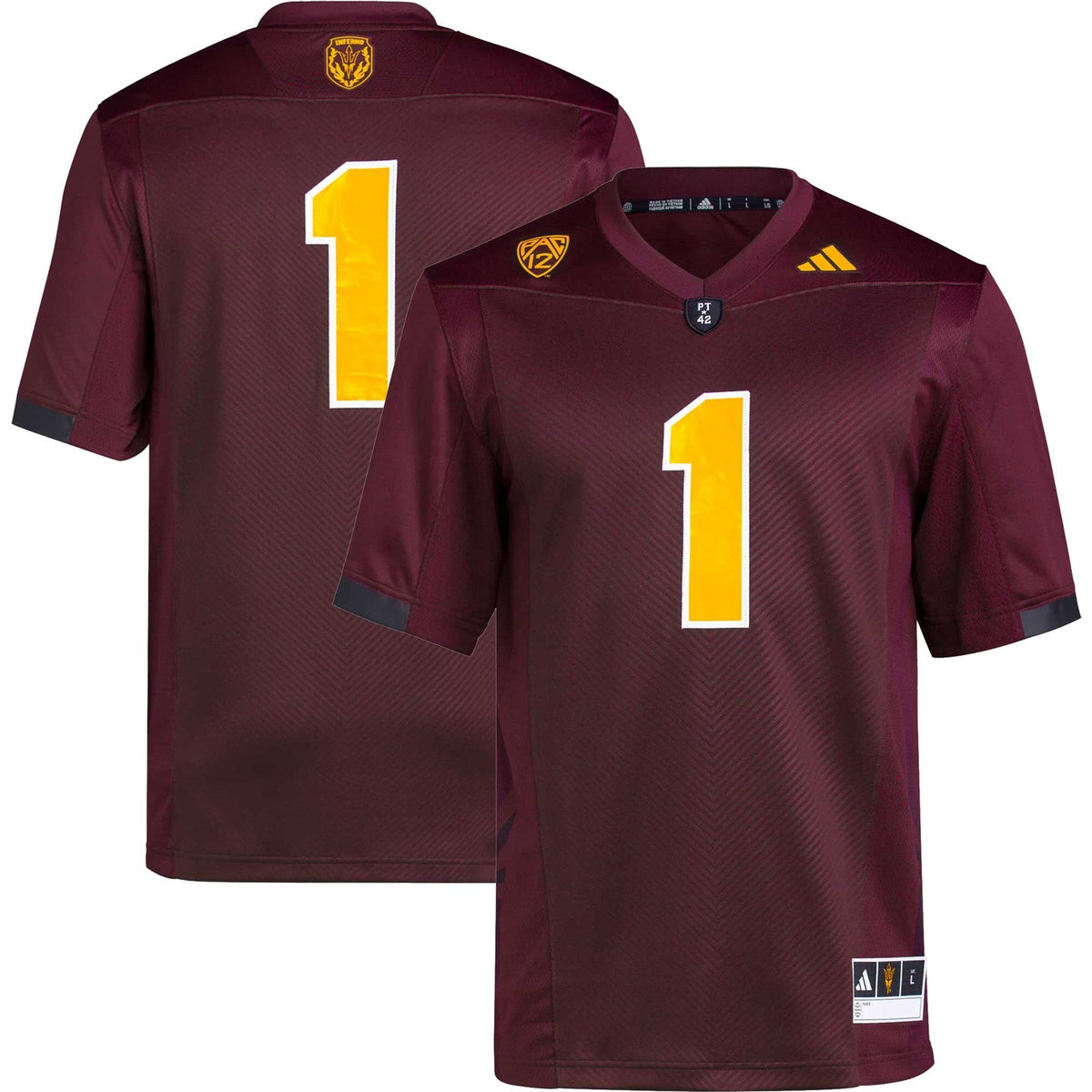 #1 Arizona State Sun Devils Premier Football Jersey - Maroon product image 2, provided for visual reference and product