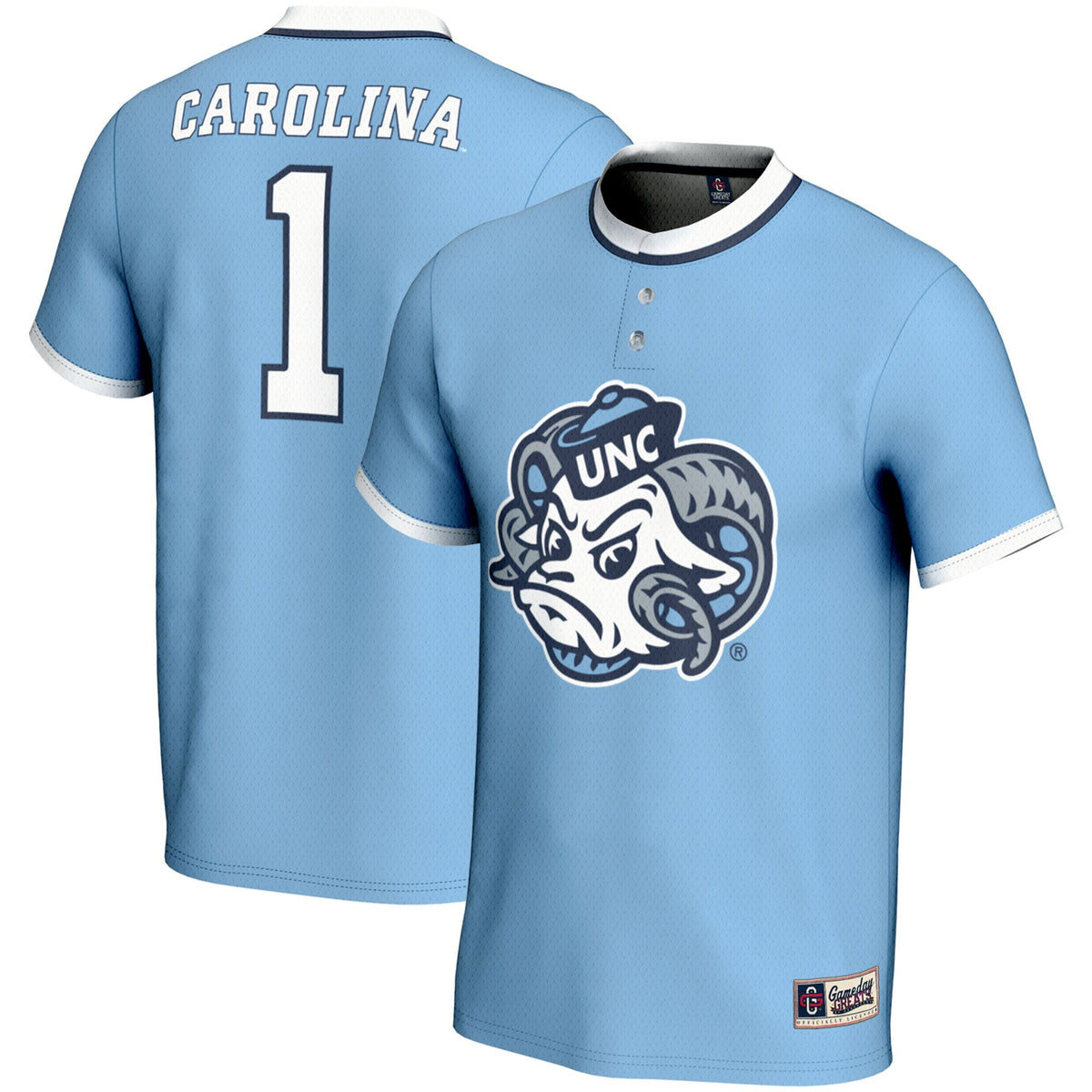 #1 North Carolina Tar Heels Lightweight Softball Jersey - Carolina Blue product image 2, provided for visual reference and
