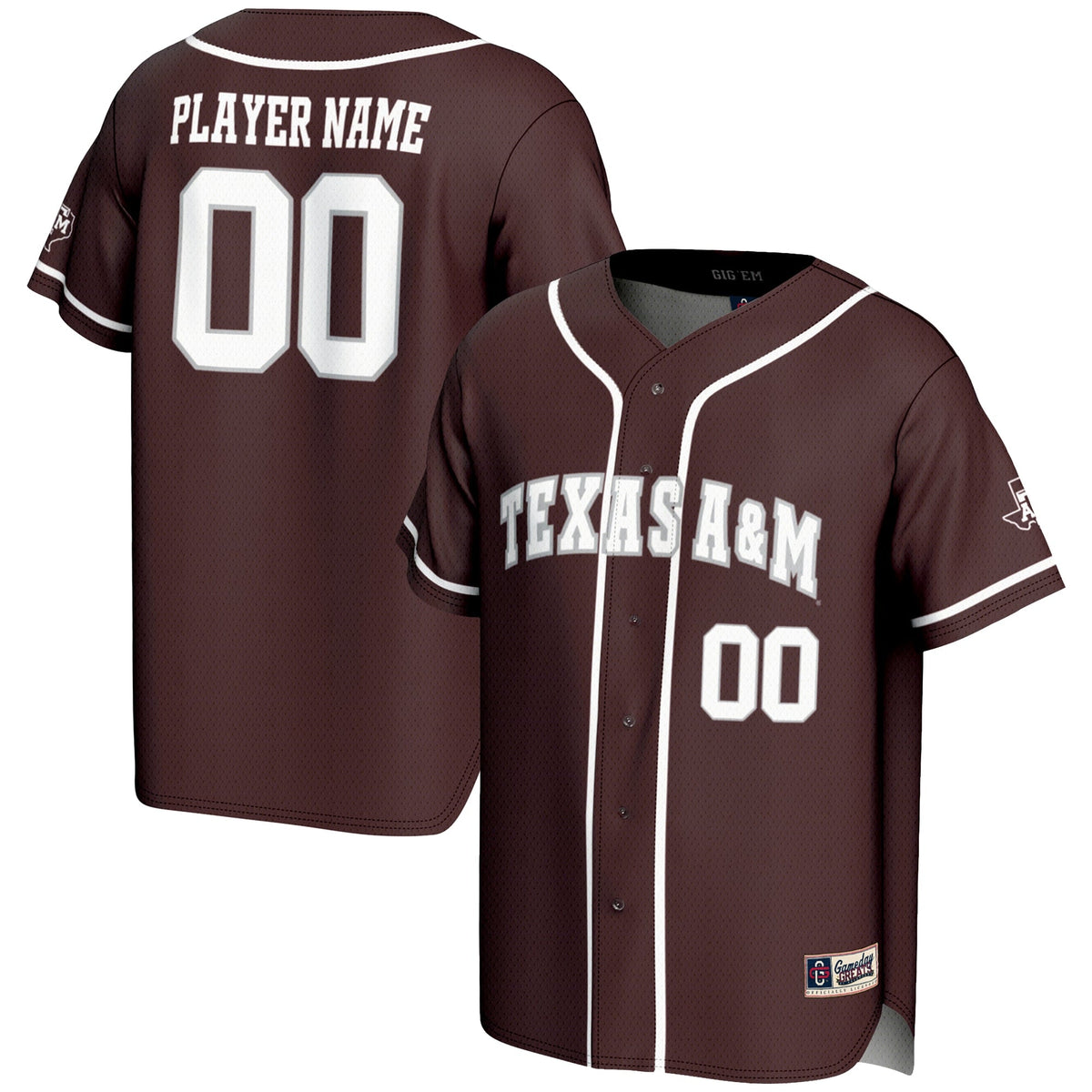 Texas A&M Aggies NIL Pick-A-Player Lightweight Baseball Jersey - Maroon product image 2, provided for visual reference and