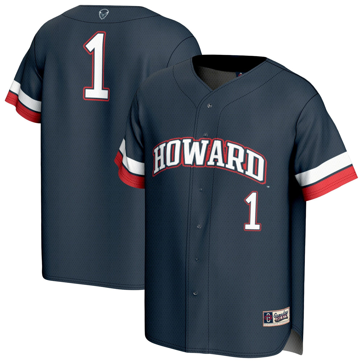 #1 Howard Bison Collegiate Baseball Fashion Jersey - Navy product image 2, provided for visual reference and product detail