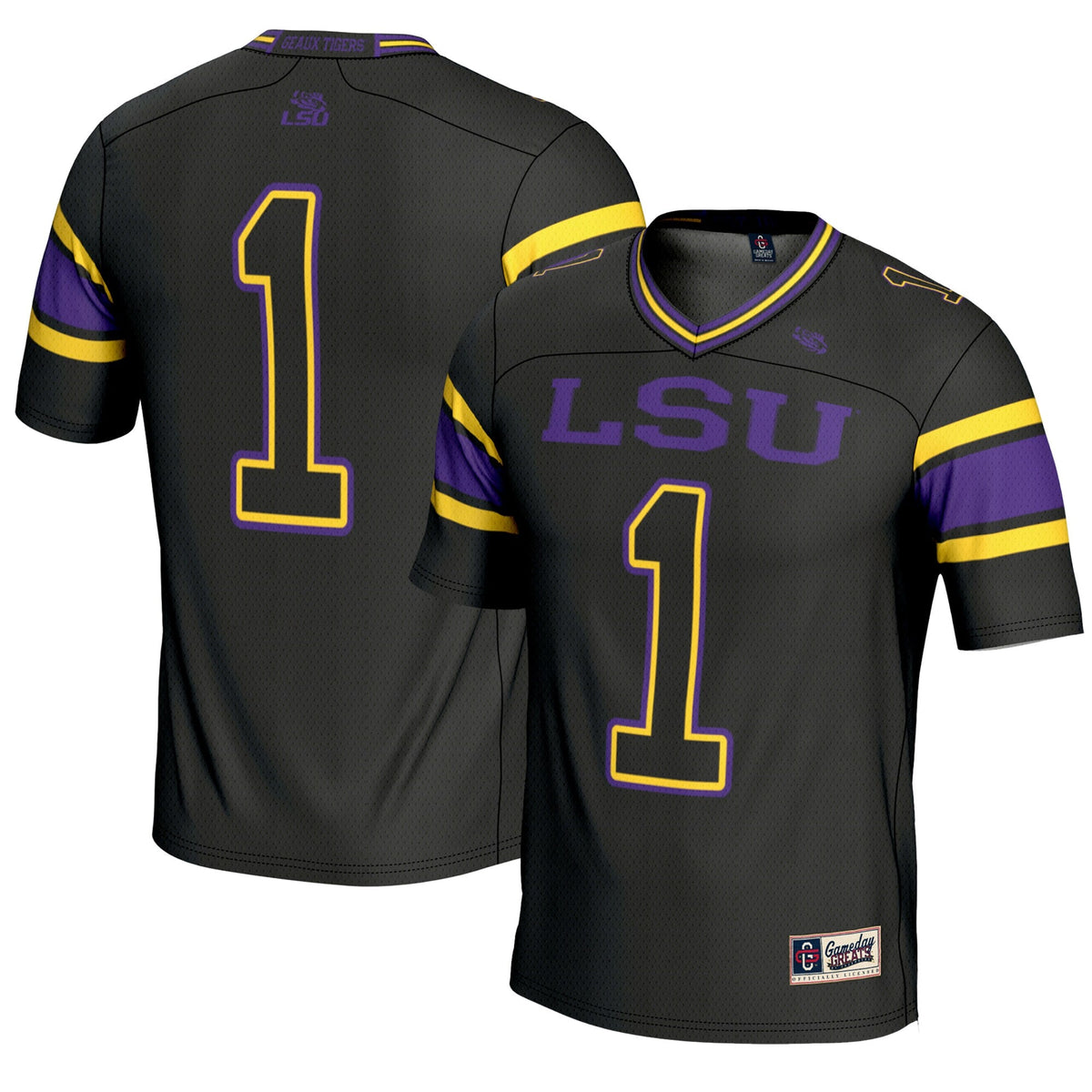 #1 LSU Tigers Endzone Football Jersey - Black product image 1, provided for visual reference and product detail review
