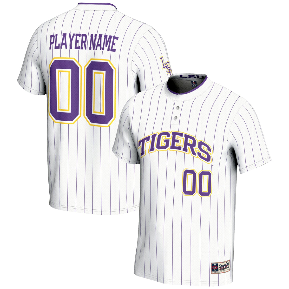 LSU Tigers NIL Pick-A-Player Lightweight Softball Jersey - White product image 2, provided for visual reference and product