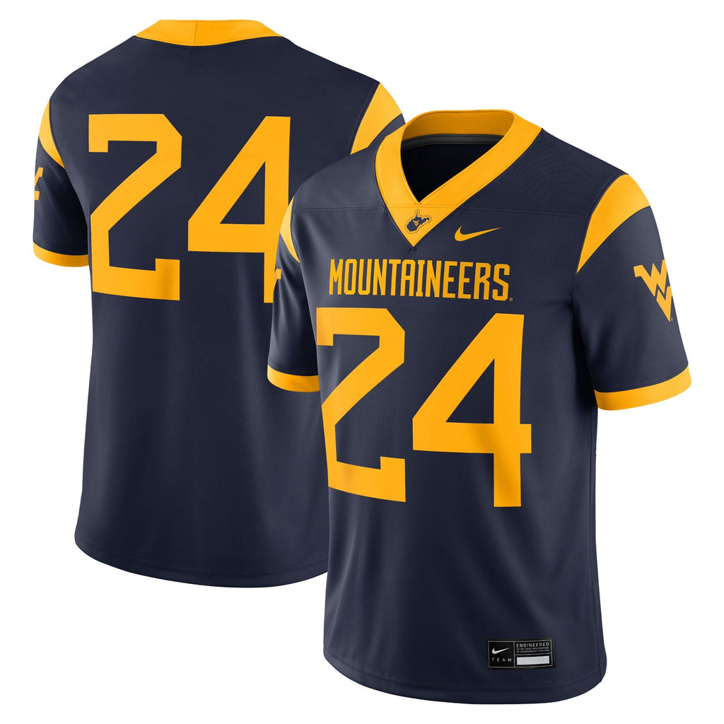 #24 Navy West Virginia Mountaineers Game Jersey product image 2, provided for visual reference and product detail review