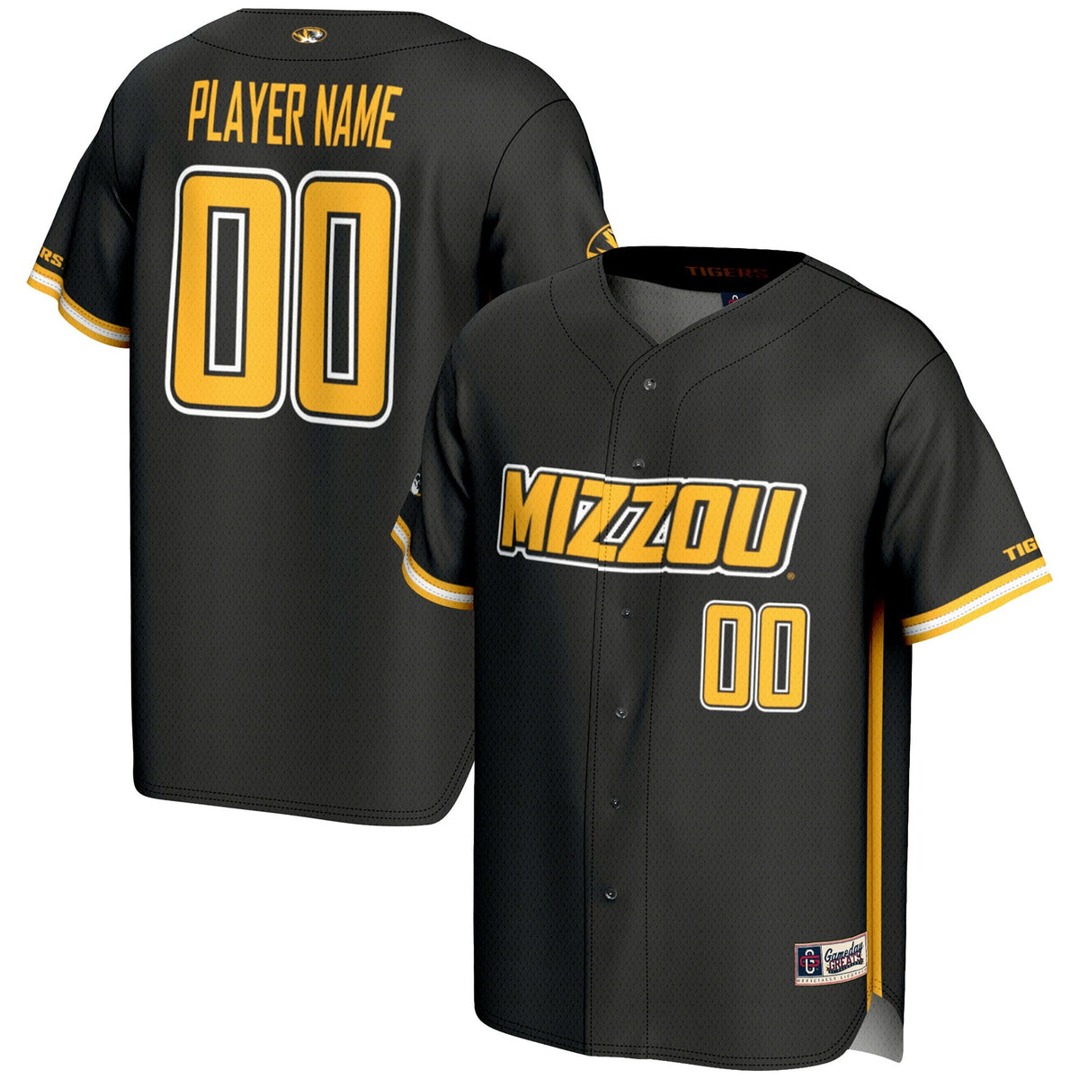 Missouri Tigers NIL Pick-A-Player Lightweight Baseball Jersey - Black product image 1, provided for visual reference and