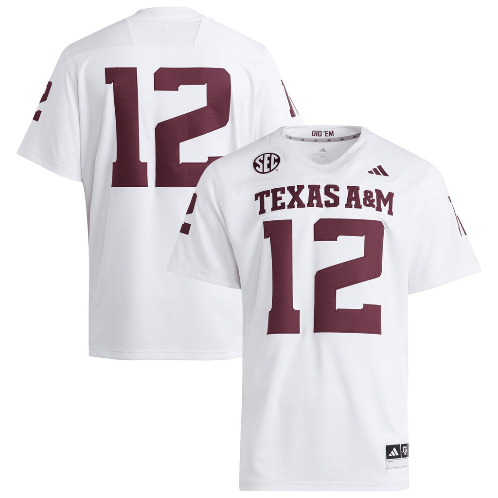 #12 Texas A&M Aggies Premier Jersey - White product image 2, provided for visual reference and product detail review