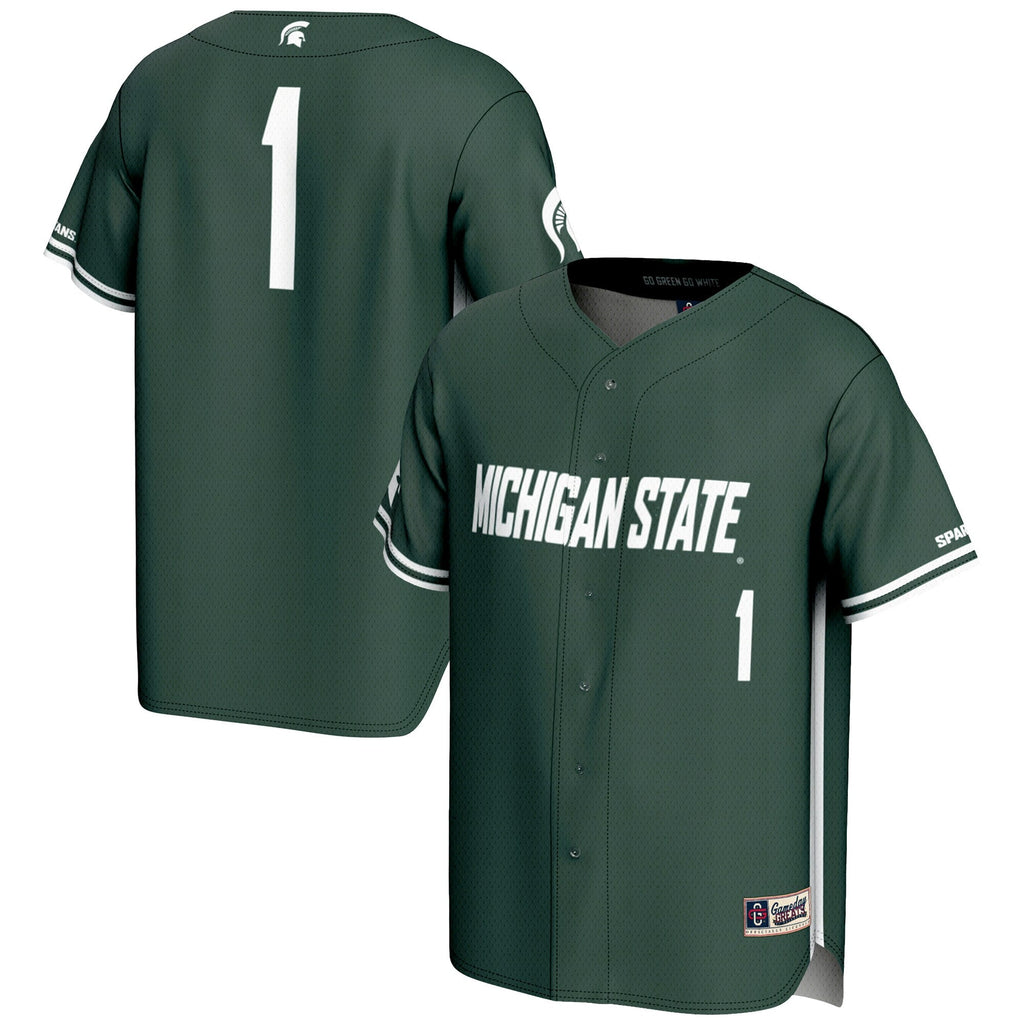 #1 Michigan State Spartans Lightweight Baseball Jersey - Green product image 1, provided for visual reference and product