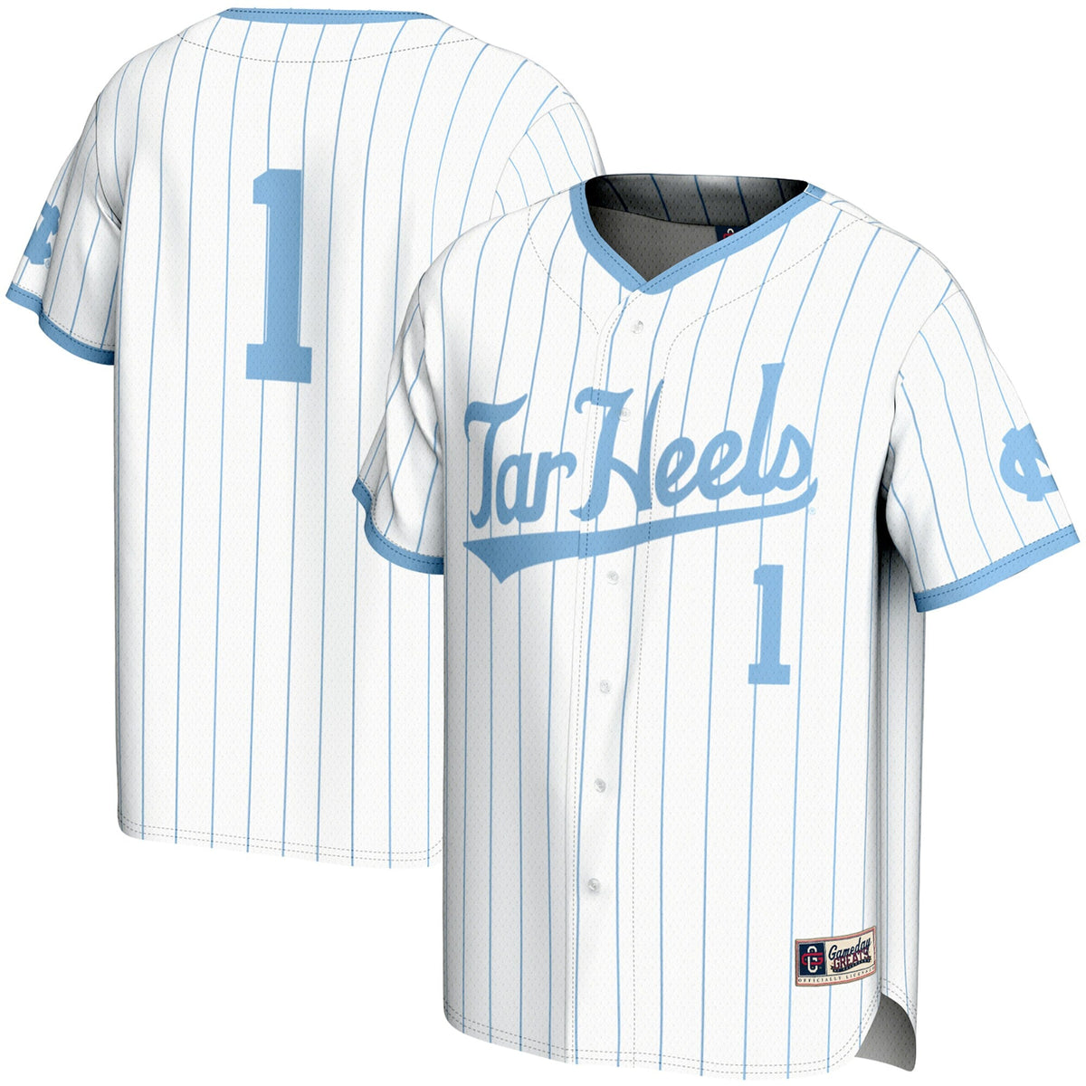 #1 North Carolina Tar Heels Lightweight Baseball Jersey - White product image 1, provided for visual reference and product