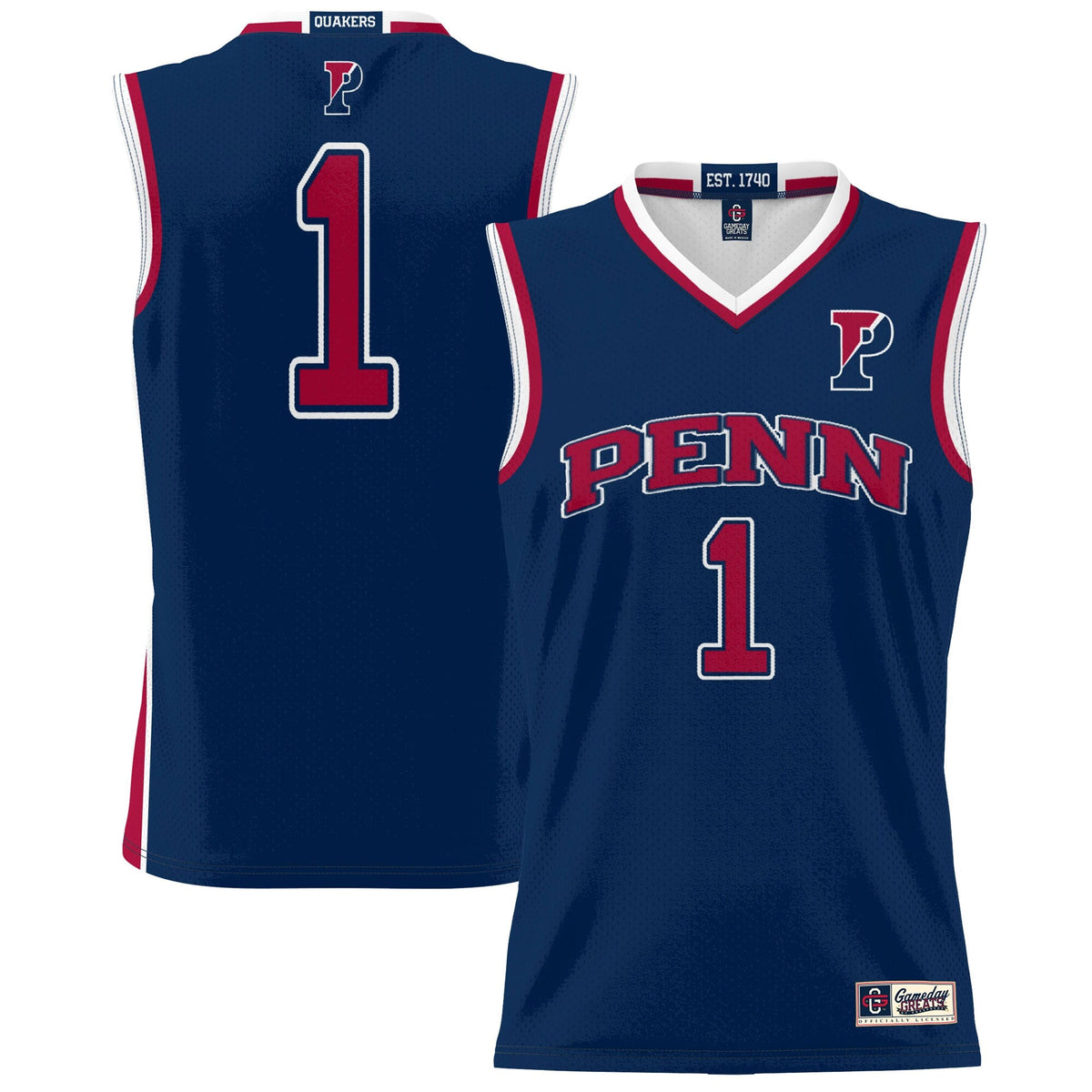 #1 Pennsylvania Quakers Lightweight Basketball Jersey - Navy product image 1, provided for visual reference and product