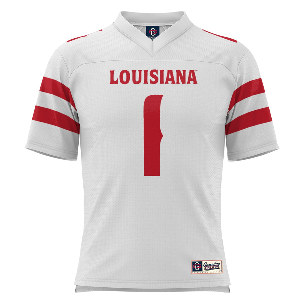 #1 Louisiana Ragin' Cajuns Football Jersey - White product image 3, provided for visual reference and product detail review