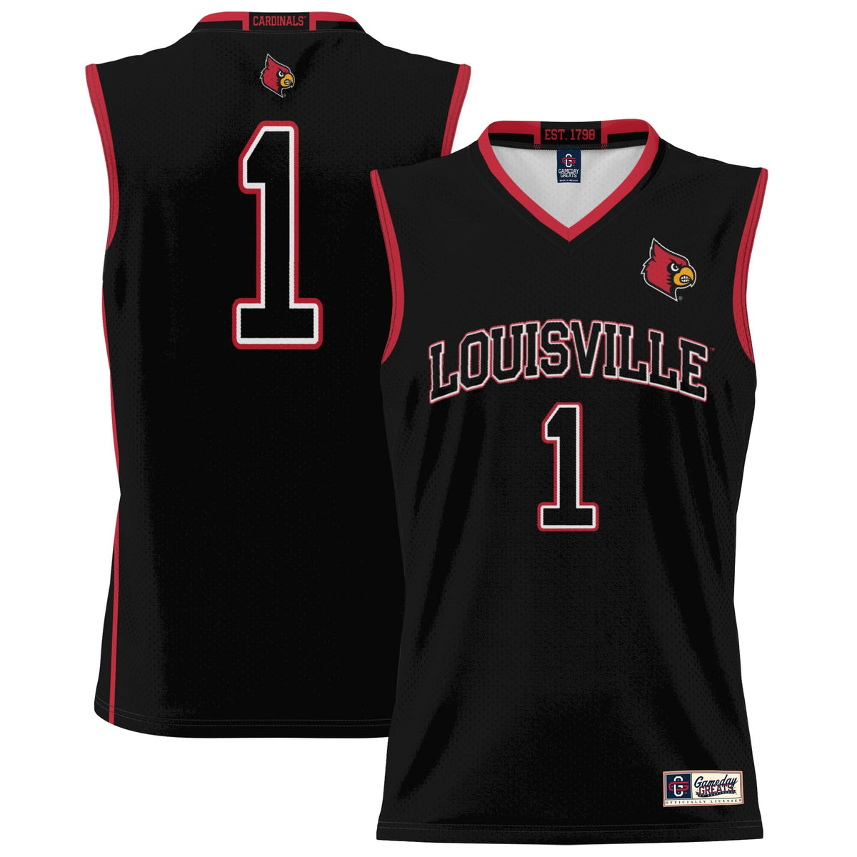 #1 Louisville Cardinals Lightweight Basketball Jersey - Black product image 1, provided for visual reference and product