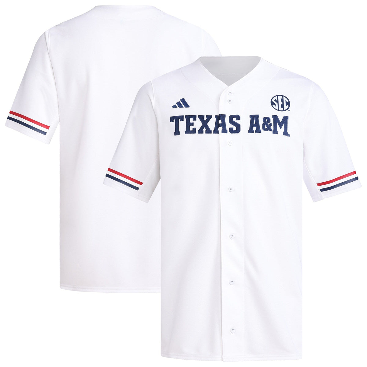 Texas A&M Aggies Replica Baseball Jersey - White product image 1, provided for visual reference and product detail review