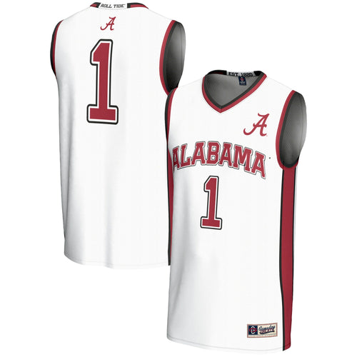 #1 Alabama Crimson Tide Lightweight Basketball Jersey - White product image 1, provided for visual reference and product
