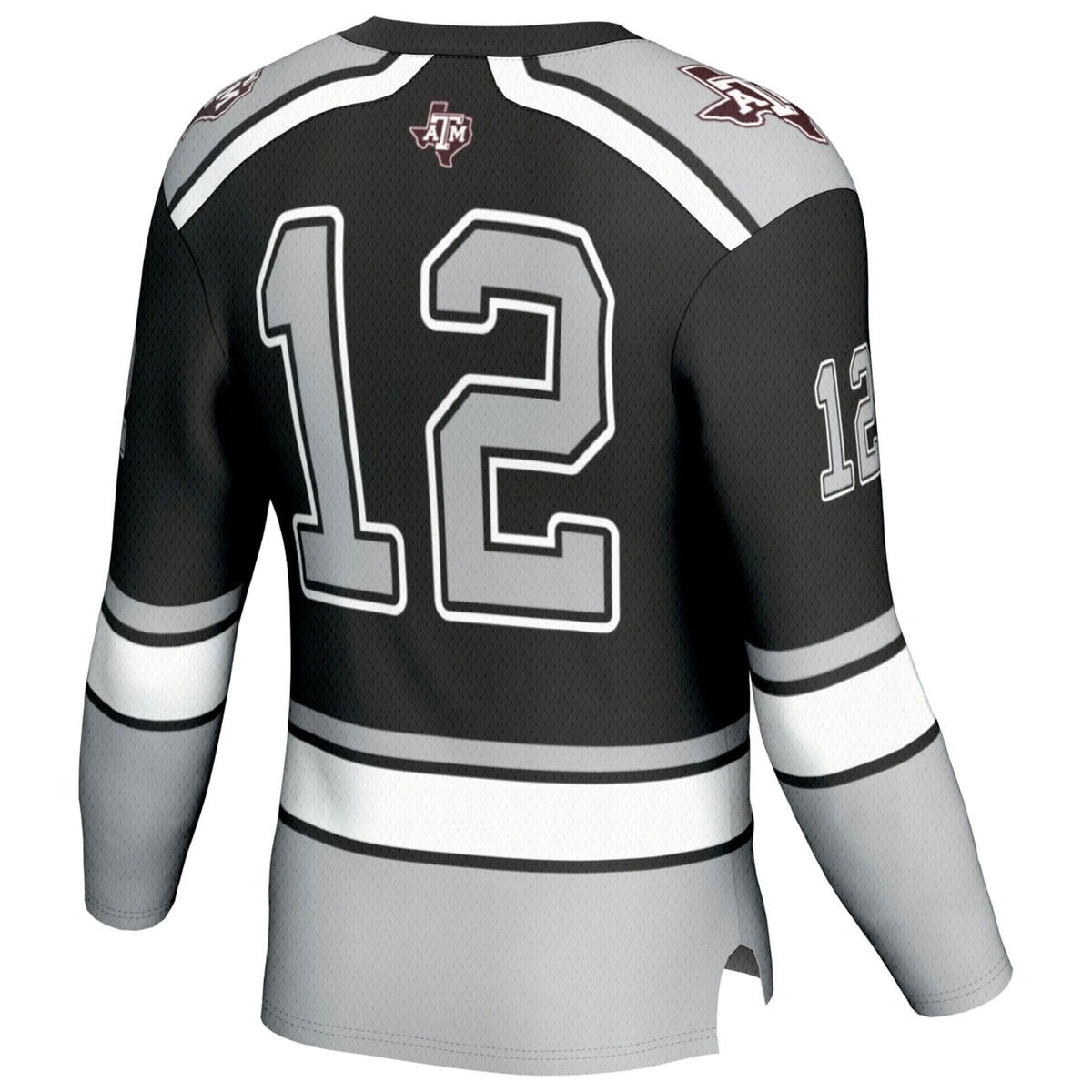 #12 Texas A&M Aggies Hockey Fashion Jersey – Black product image 4, provided for visual reference and product detail review