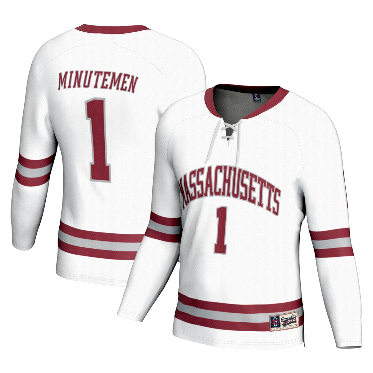 #1 UMass Minutemen Hockey Fashion Jersey - White product image 2, provided for visual reference and product detail review