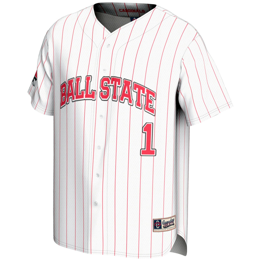 #1 Ball State Cardinals Lightweight Baseball Fashion Jersey - White product image 3, provided for visual reference and
