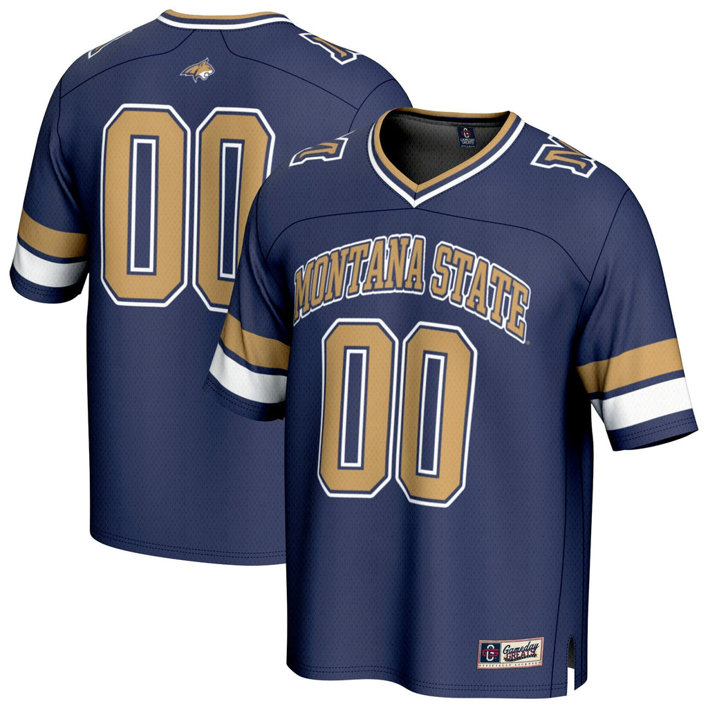#00 Montana State Bobcats Collegiate Football Fashion Jersey - Navy product image 1, provided for visual reference and