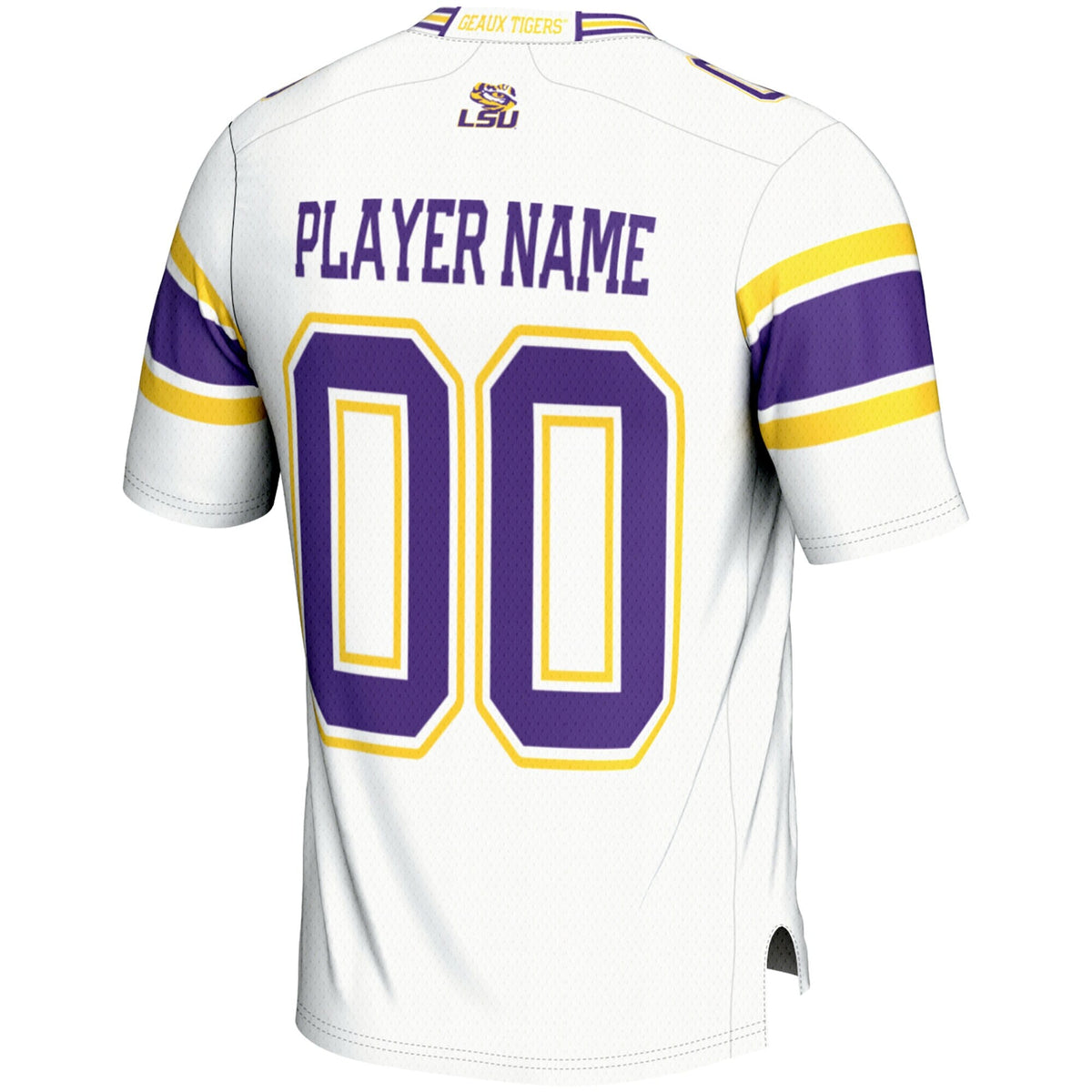 LSU Tigers NIL Pick-A-Player Football Jersey - White product image 4, provided for visual reference and product detail review